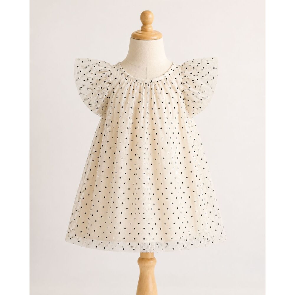 Gap Kids Girls 2T Ivory Tulle Polka Dot Party Dress Flutter Sleeve